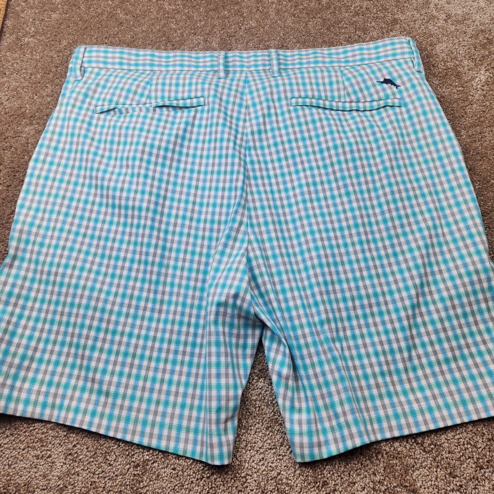 Tommy Bahama Mens Plaid Golf Shorts Teal Blue Grey Size 38 Gripper Waistband - Picture 5 of 7